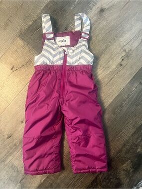 Stevies Magenta Pink & Gray Chevron Snow Overalls